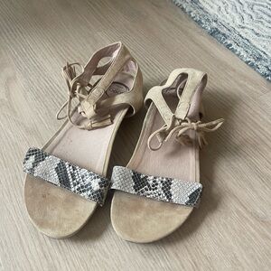 Abeo Tan and Black Sandals with Lace-Up Ankle Strap